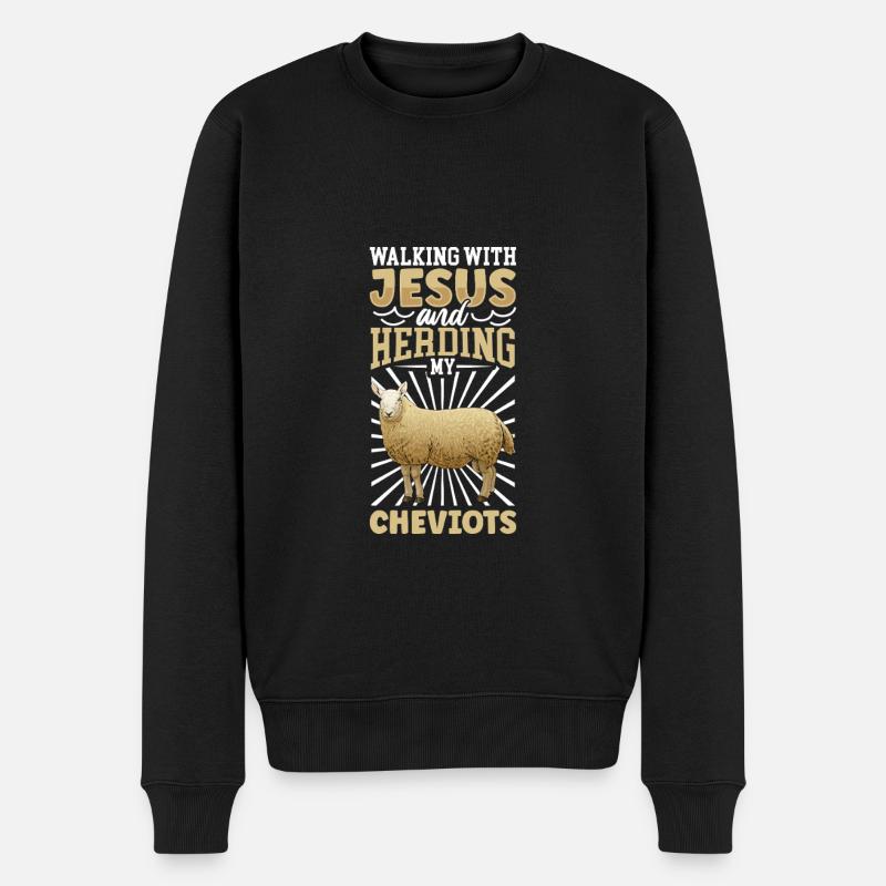 Jesus und Schaf - Cheviot-Schaf - Männer Premium Bio Pullover - Schwarz