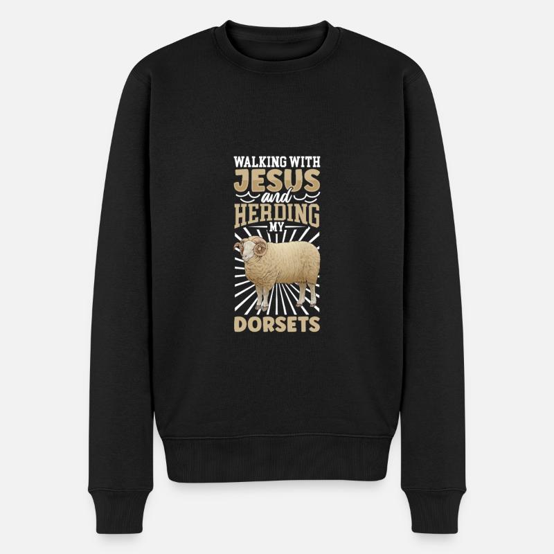 Jesus und Schaf - Dorset-Fleischschaf - Männer Premium Bio Pullover - Schwarz