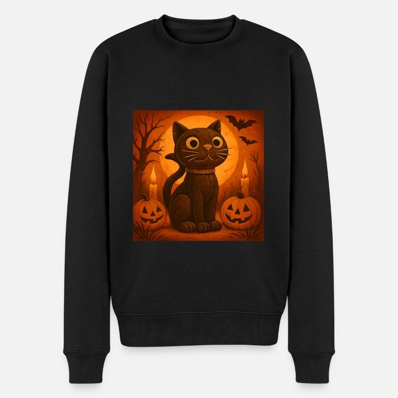 Effrayant citrouille chat cadeau d’Halloween - Pull Premium bio Homme - noir