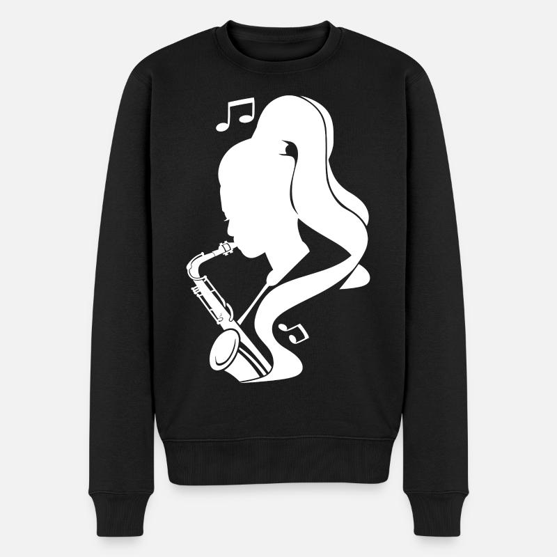 Saxophonistin Skizze - Männer Premium Bio Pullover - Schwarz
