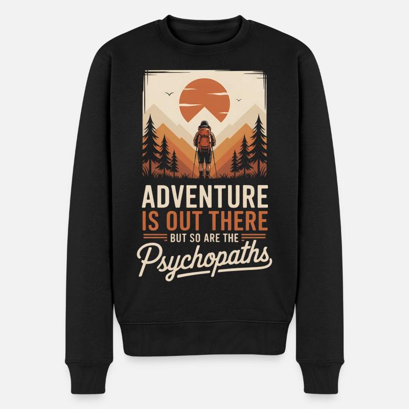 Wanderer im Bergpanorama - Männer Premium Bio Pullover - Schwarz