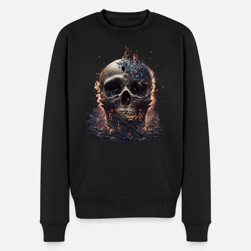 Schädel und Knochen in Flammen getauft III - Männer Premium Bio Pullover - Schwarz