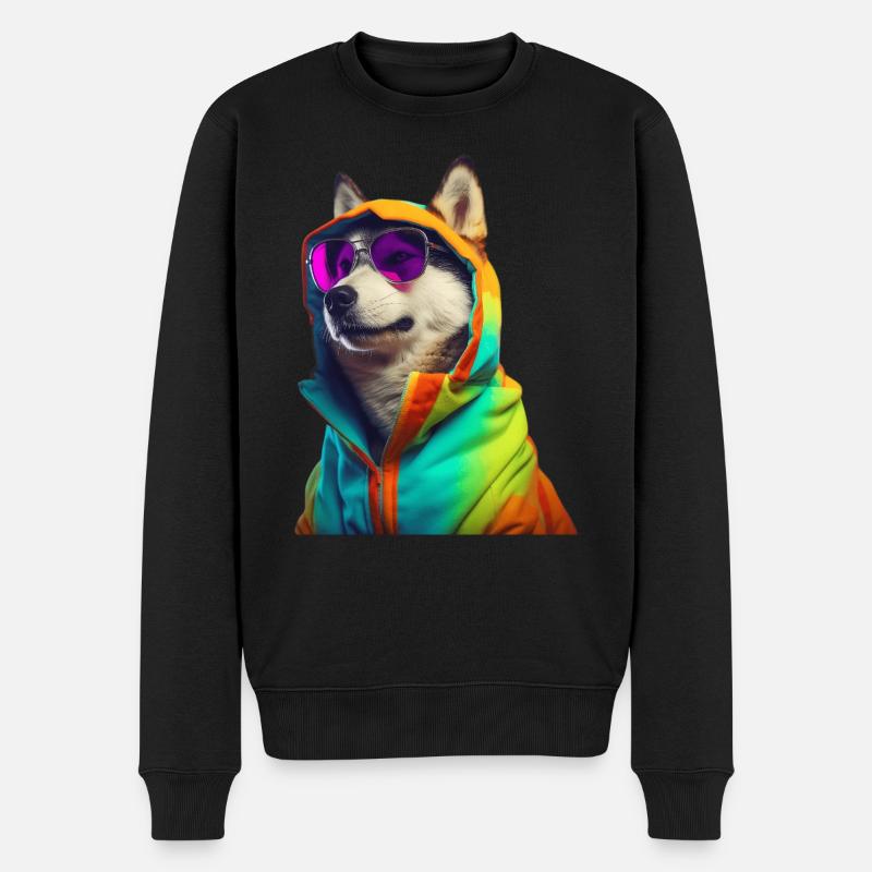 Husky avec lunettes de soleil Coloré Cool Huskies Chien - Pull Premium bio Homme - noir