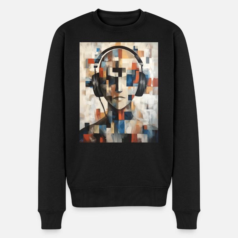 Abstraktes Gesicht Abstrakter Kopf mit Kopfhörern - Männer Premium Bio Pullover - Schwarz