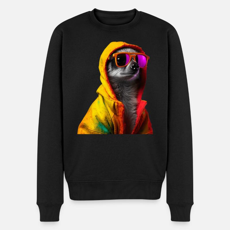Erdmännchen mit Sonnenbrille Bunt Coole - Männer Premium Bio Pullover - Schwarz