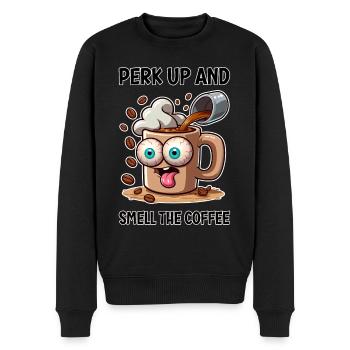 Perk up and smell the coffee - Men's Premium Organic Jumper - black - Front - Nico (187cm)
