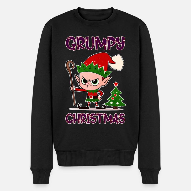 Grumpy Christmas Elf - Männer Premium Bio Pullover - Schwarz