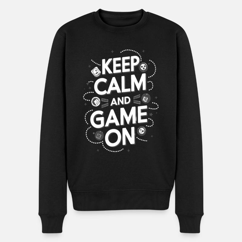 KEEP CALM AND GAME ONE - Männer Premium Bio Pullover - Schwarz