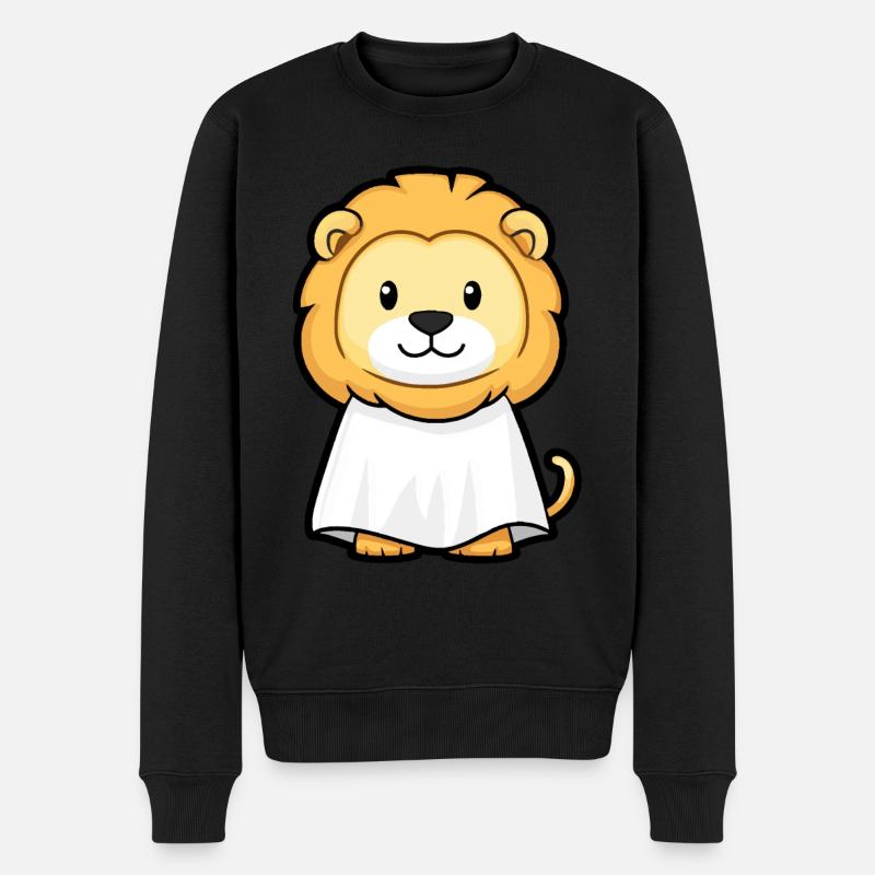 Löwe Halloween Comic Geist - Männer Premium Bio Pullover - Schwarz