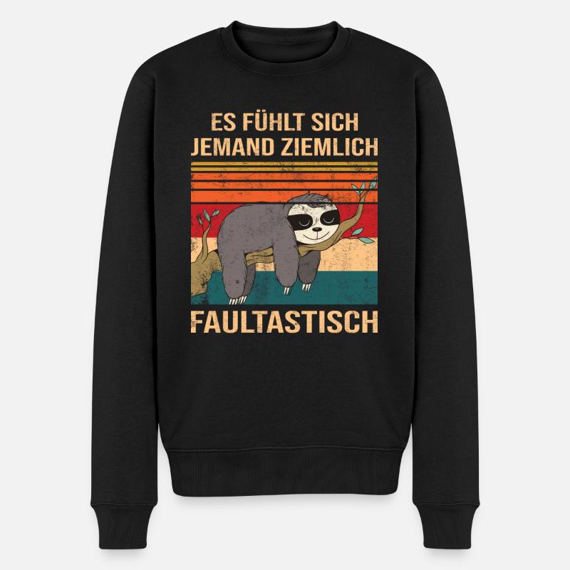 Fühlt sich Faultastisch Lustiger Faultier Spruch - Männer Premium Bio Pullover - Schwarz