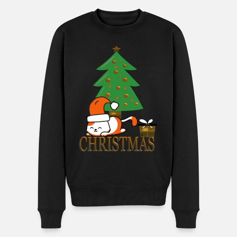 Lustige Weihnachtskatze - Männer Premium Bio Pullover - Schwarz