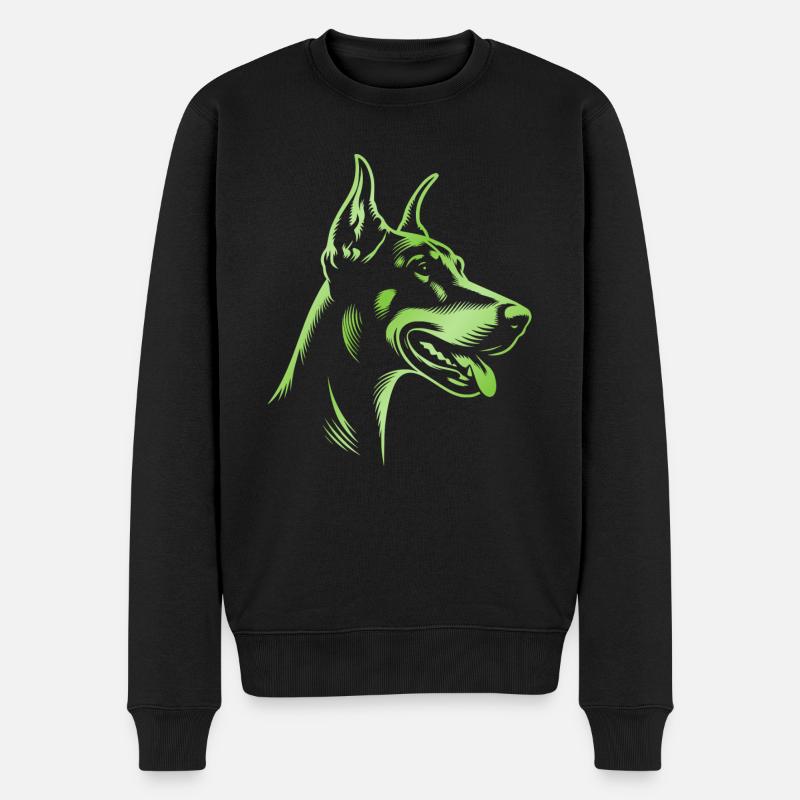 Dobermann Pinscher, Hundekopf, Zeichnung grün - Männer Premium Bio Pullover - Schwarz