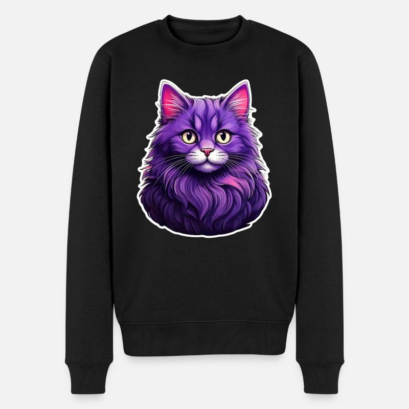 Chat Design Moderne Violet - Pull Premium bio Homme - noir