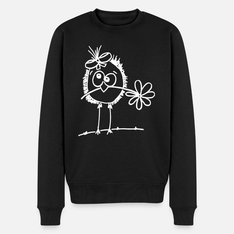 süßer Vogel mit Blume im Schnabel - Männer Premium Bio Pullover - Schwarz