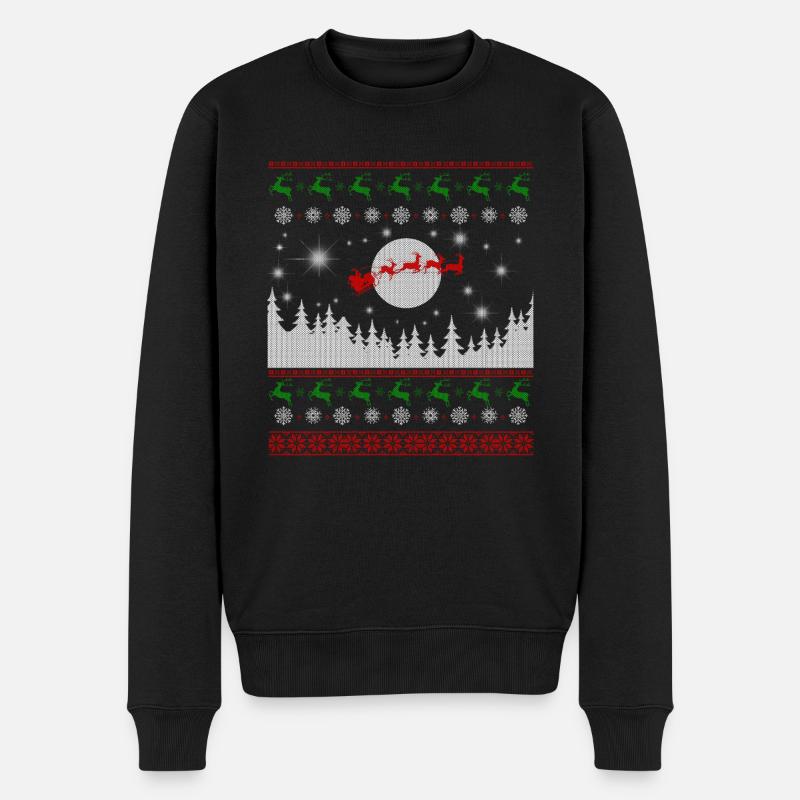 Weihnachtsmann und Rentiere Hässlicher Weihnachtspullover - Männer Premium Bio Pullover - Schwarz