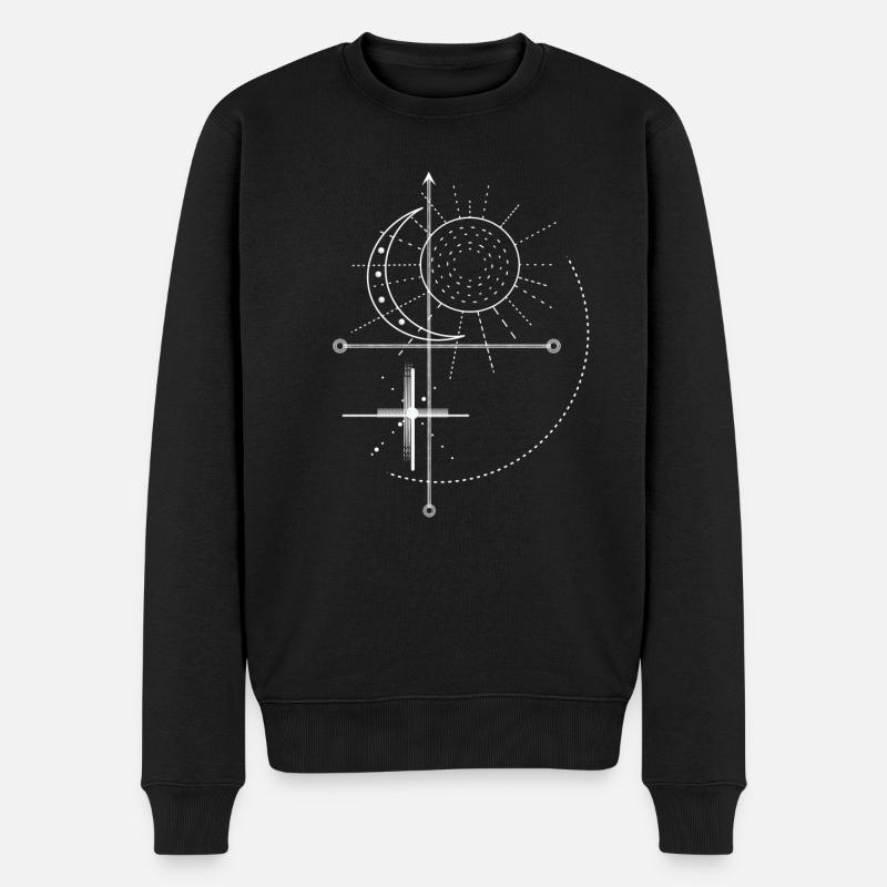 Soleil Lune Étoiles Blanc Noir Dash Point - Pull Premium bio Homme - noir