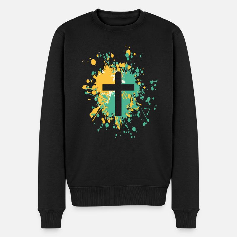 Symbole de croix chrétienne Couleur Splash - Pull Premium bio Homme - noir