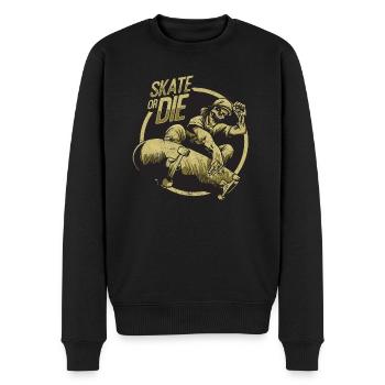 SKATE OR DIE BOARDER SK8 LONGBOARDER SKATING MOTIV - Männer Premium Bio Pullover - Schwarz - Vorne - Nico (187cm)