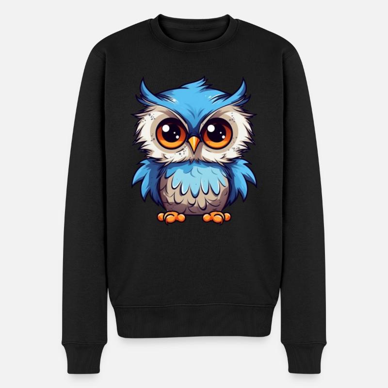 Süße Eule mit großen Kulleraugen - Männer Premium Bio Pullover - Schwarz