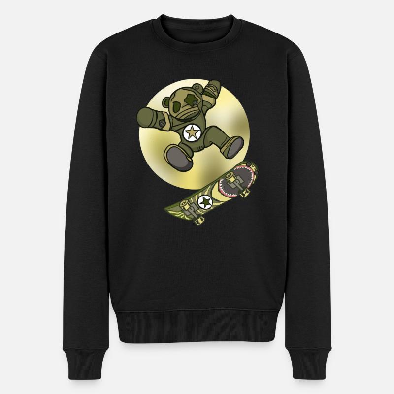 Halloween Skater Teddy mit Skateboard - Männer Premium Bio Pullover - Schwarz