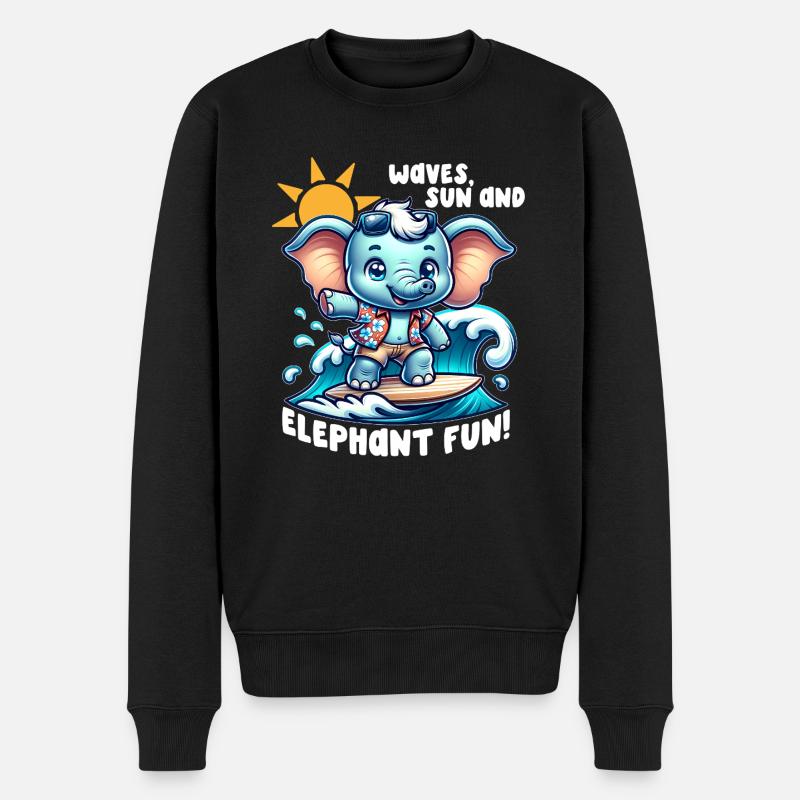 Elefanten-Surfer - Männer Premium Bio Pullover - Schwarz