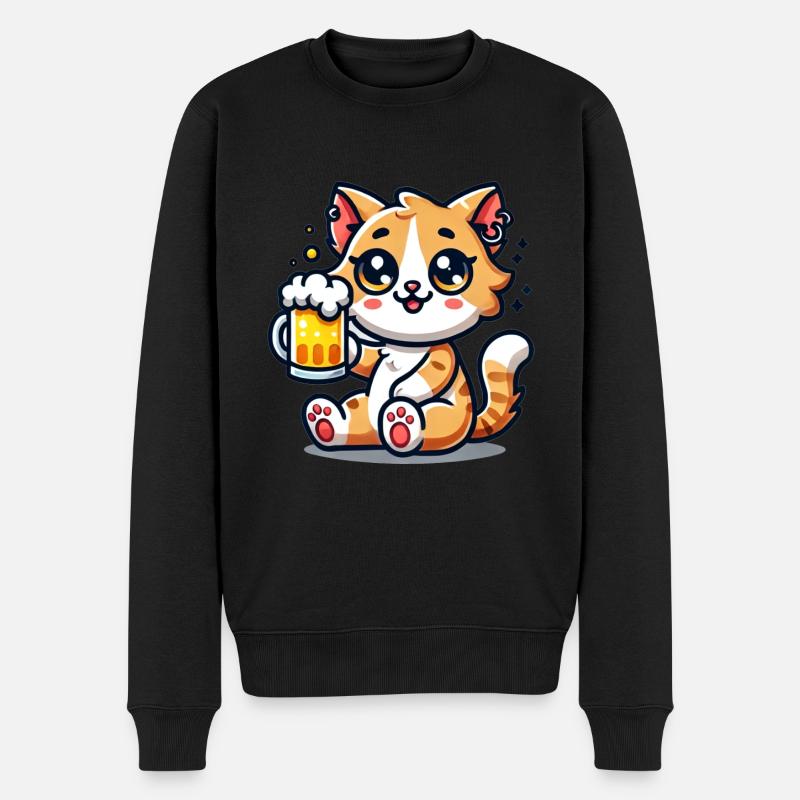 Cute Cat Drinking Beer - Männer Premium Bio Pullover - Schwarz