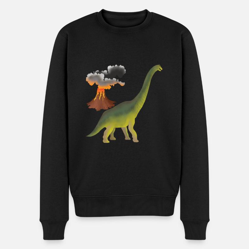 Dino und Vulkan - Männer Premium Bio Pullover - Schwarz