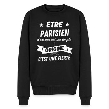 Etre parisien pas simple origine une fierté - Pull Premium bio Homme - noir - Devant - Nico (187cm)