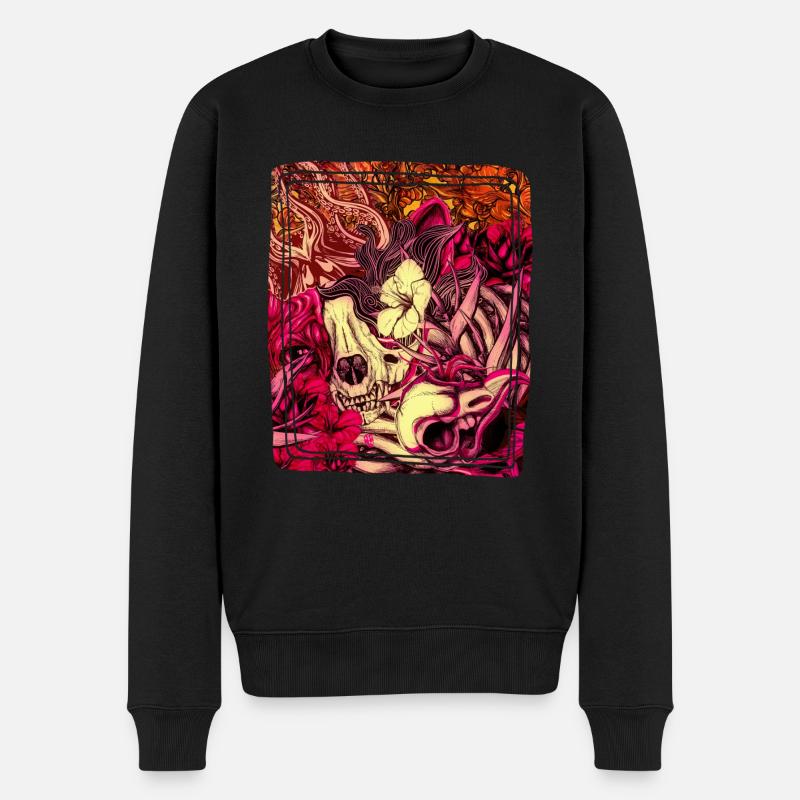 Blume und Schädel - Männer Premium Bio Pullover - Schwarz