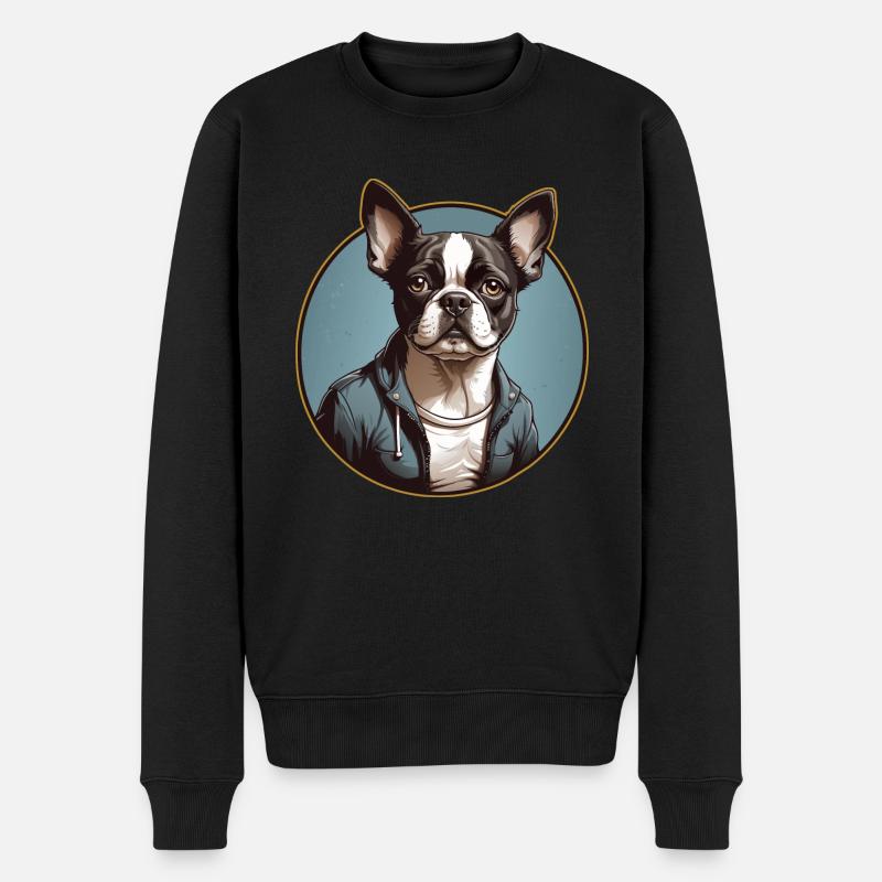 Boston Terrier Portrait Bostie Portrait - Männer Premium Bio Pullover - Schwarz