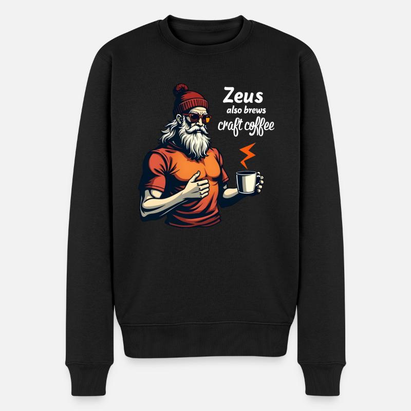 Zeus also brews craft coffee! - Männer Premium Bio Pullover - Schwarz