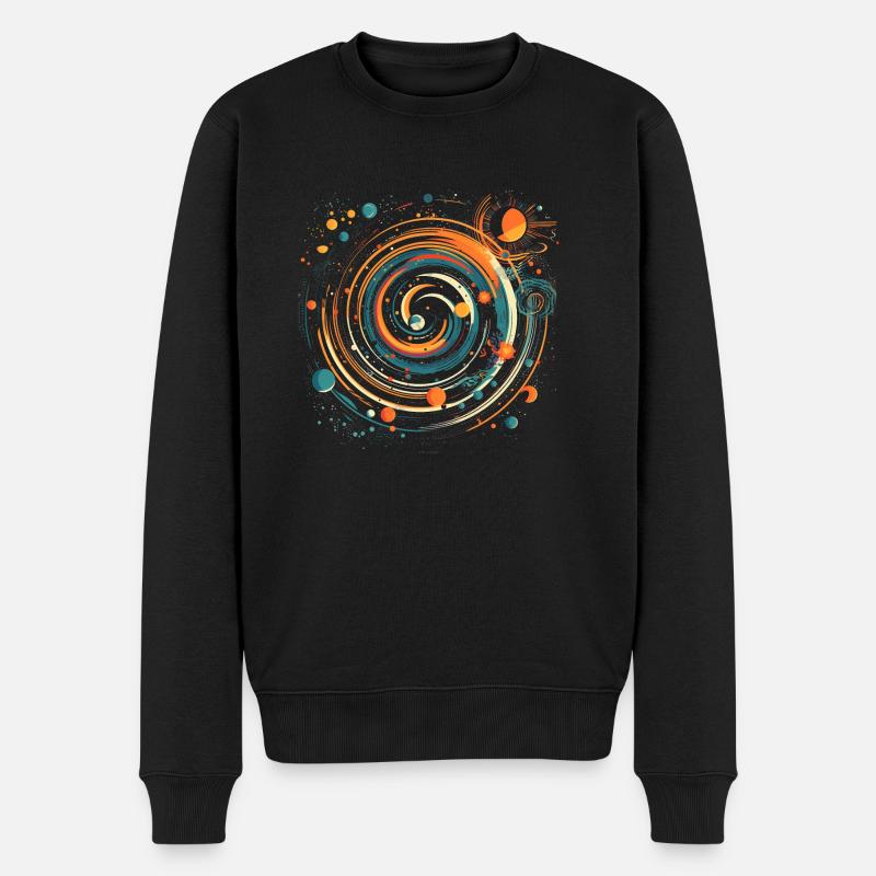 Retro Space Planeten Wirbel in orange und türkis - Männer Premium Bio Pullover - Schwarz