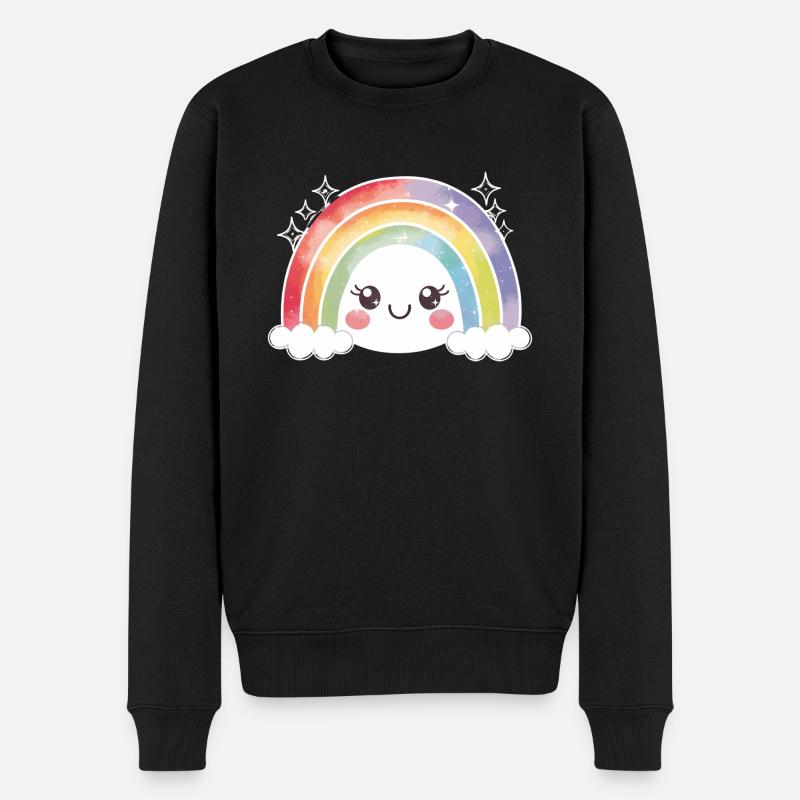 Kawaii Niedlicher Regenbogen - Männer Premium Bio Pullover - Schwarz