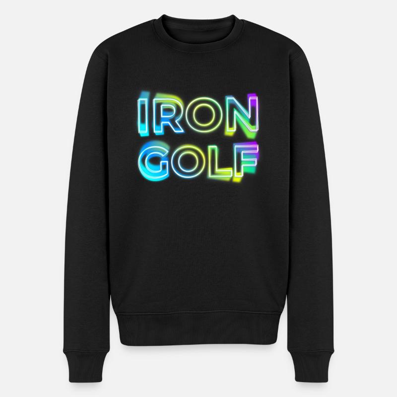 EISEN GOLF 80s 90s NEON GOLFER RETRO SPRUCH MOTIVE - Männer Premium Bio Pullover - Schwarz