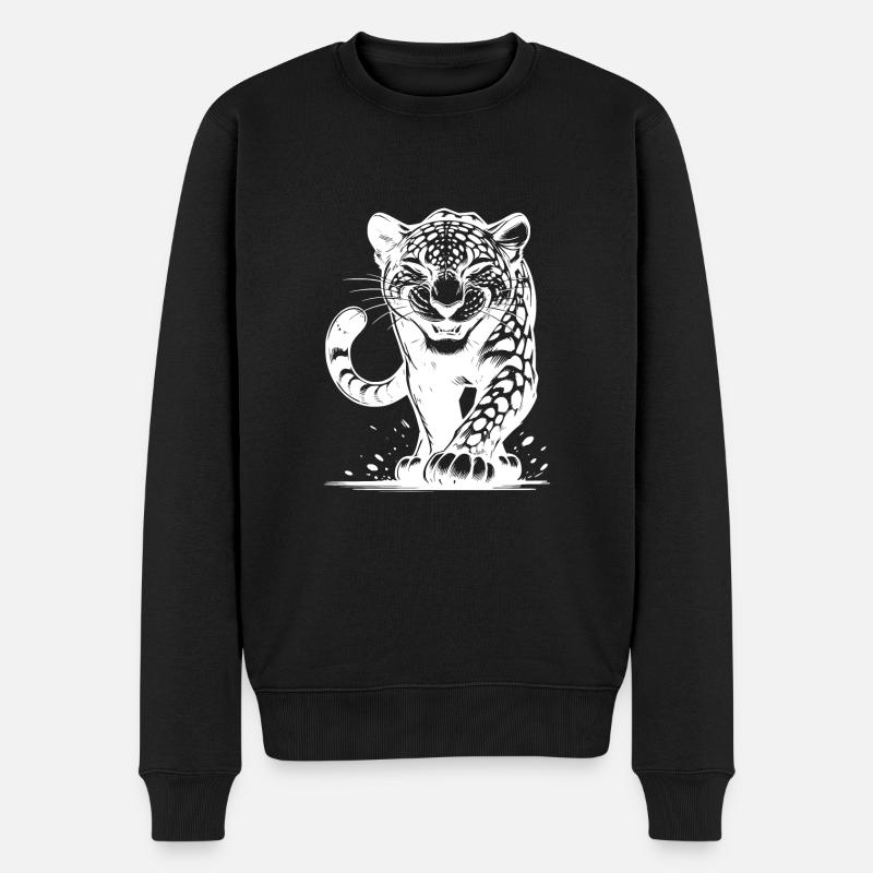 Listiger Leopard jagend mit Flecken - Männer Premium Bio Pullover - Schwarz