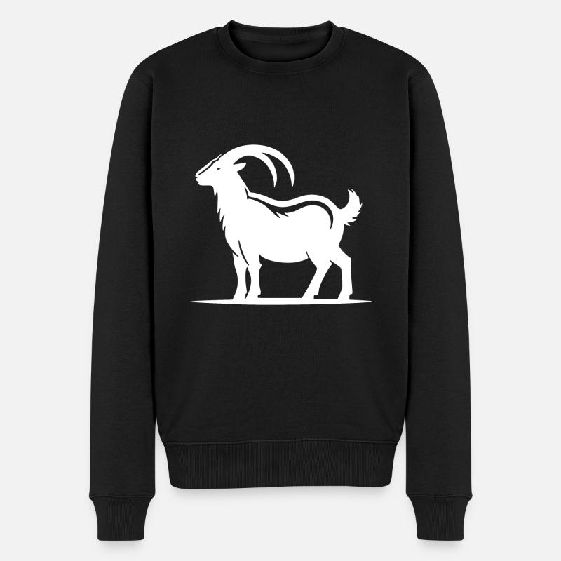 Ziegenbock Porträt mit riesigen Hörnern - Männer Premium Bio Pullover - Schwarz
