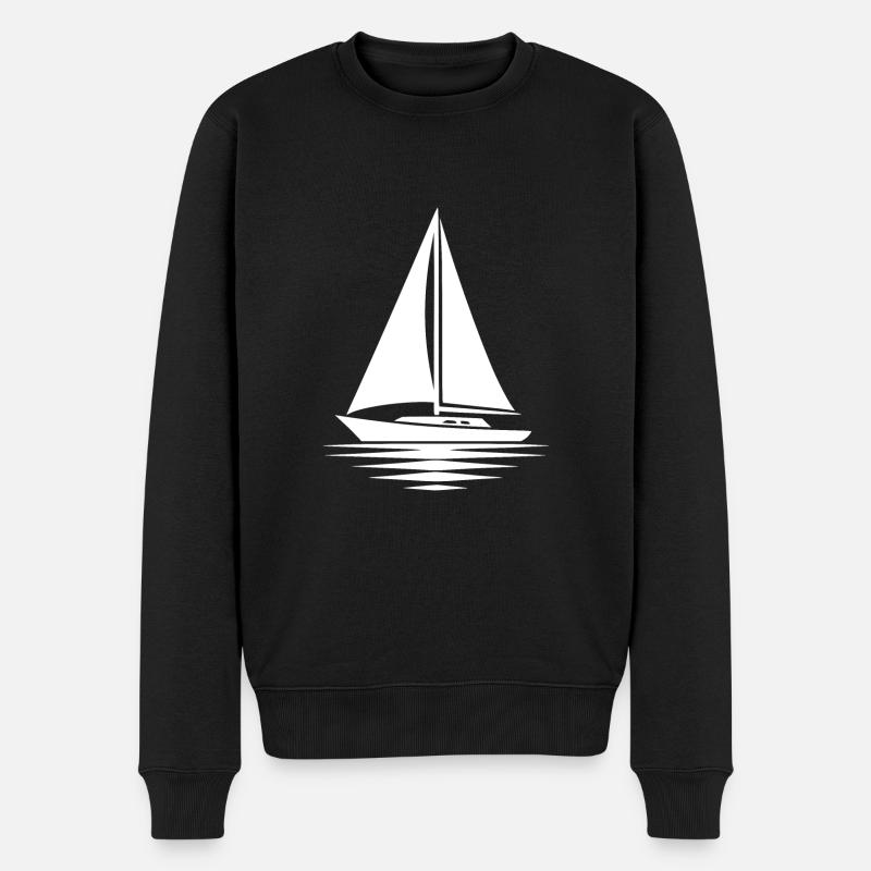 Ruhiges Wasser mit Segelboot und gesetzten Segeln - Männer Premium Bio Pullover - Schwarz