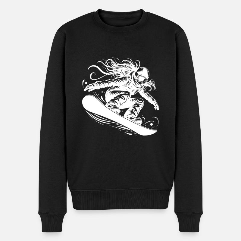 Dynamische Snowboarderin im Action Sprung - Männer Premium Bio Pullover - Schwarz