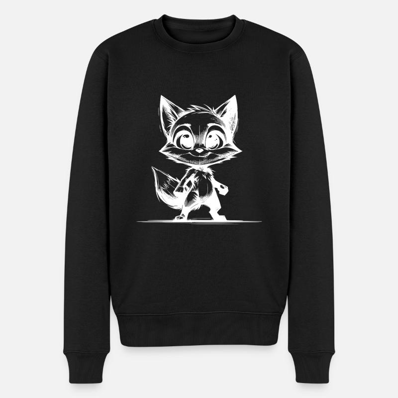 Kinder Fuchs Skizze Bleistift Zeichnung - Männer Premium Bio Pullover - Schwarz