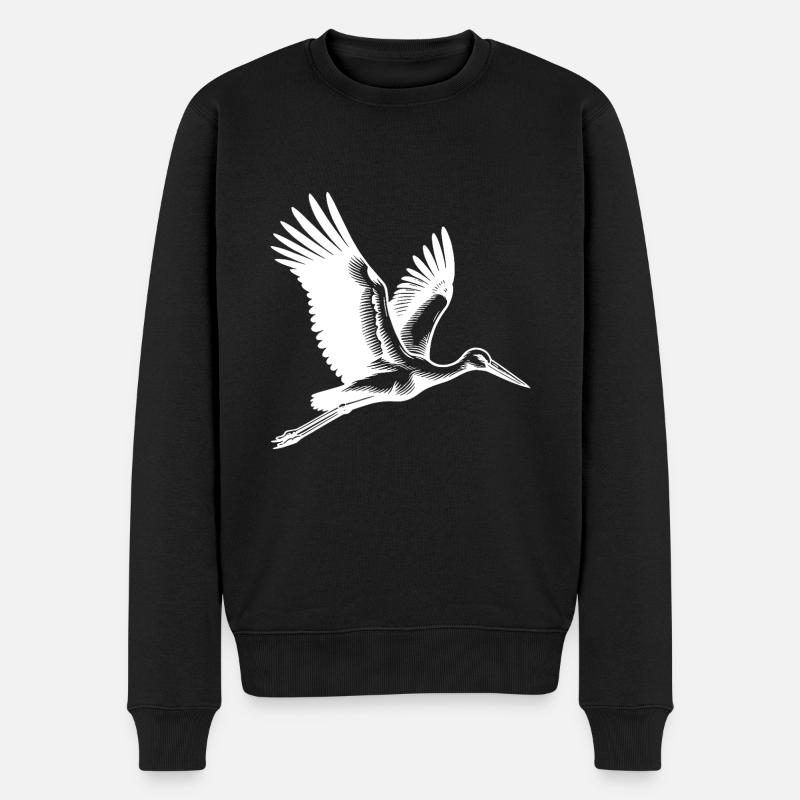 Élégant oiseau cigogne volant - Pull Premium bio Homme - noir