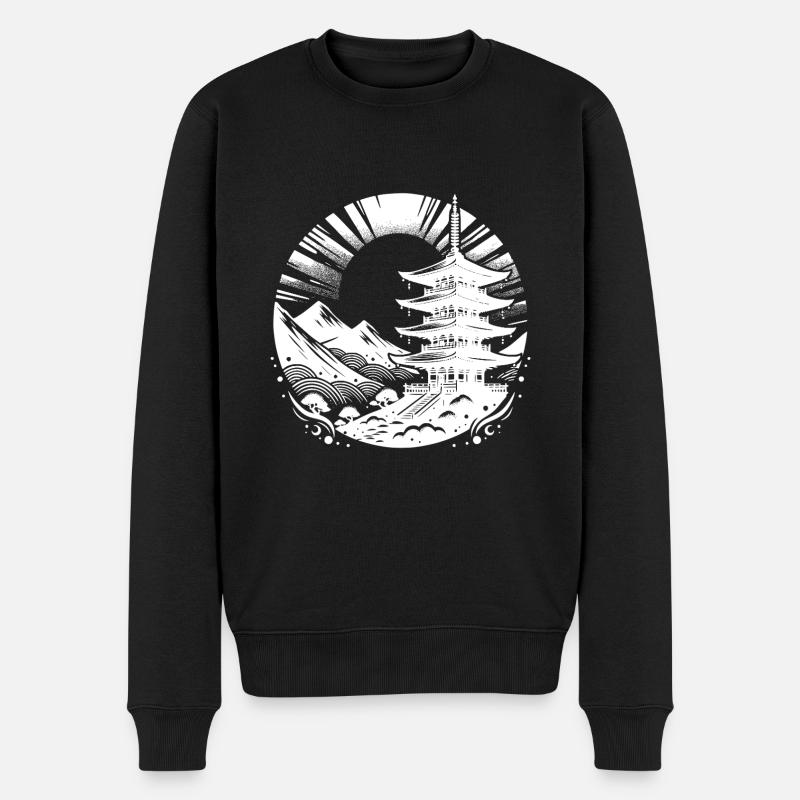 Japanische Tradition mit Bergen im Hintergrund - Männer Premium Bio Pullover - Schwarz