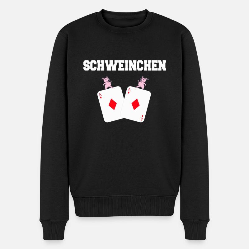 Doppelkopf Schafkopf Kartenspiel Schweinchen Ass - Männer Premium Bio Pullover - Schwarz