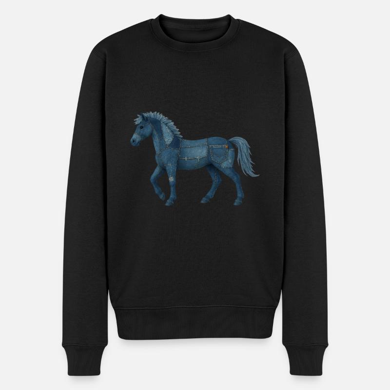 Pferd Denim - Männer Premium Bio Pullover - Schwarz