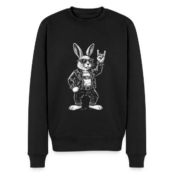 Métal Lapin Rock Musique Drôle Heavy Metal Rétro - Pull Premium bio Homme - noir - Devant - Nico (187cm)