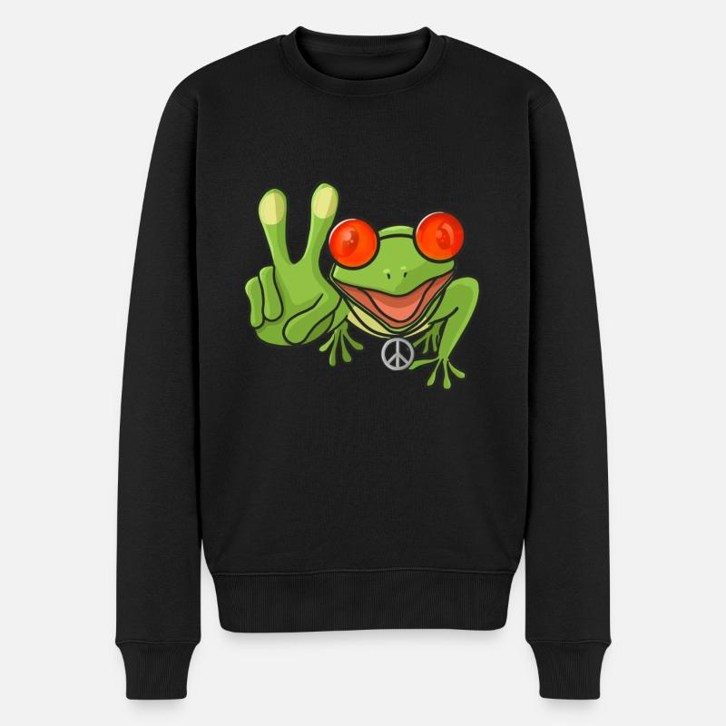 Signe de paix hippie grenouille - Pull Premium bio Homme - noir