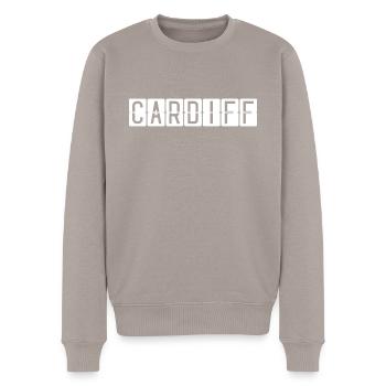 Cardiff Flughafentafel - Männer Premium Bio Pullover - Taupe - Vorne - Nico (187cm)