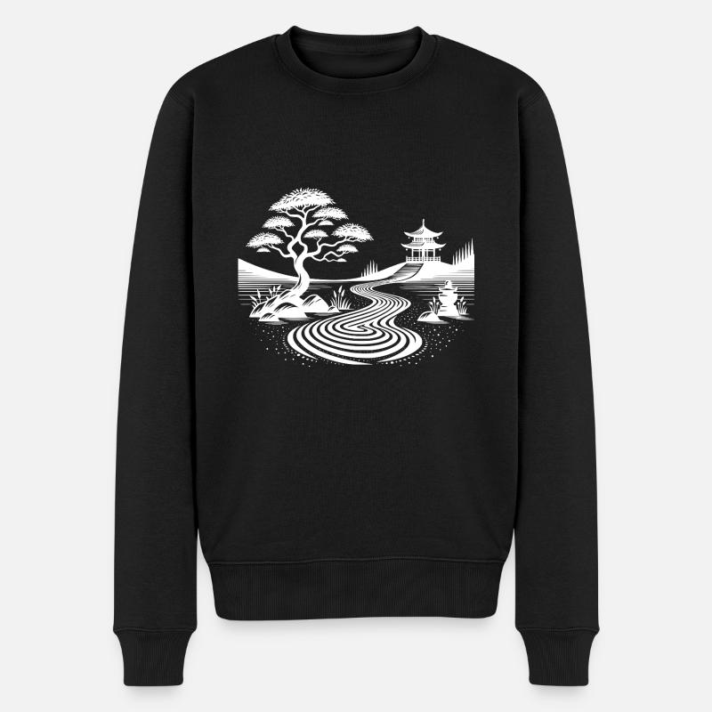 Paysage géométrique avec temple traditionnel - Pull Premium bio Homme - noir
