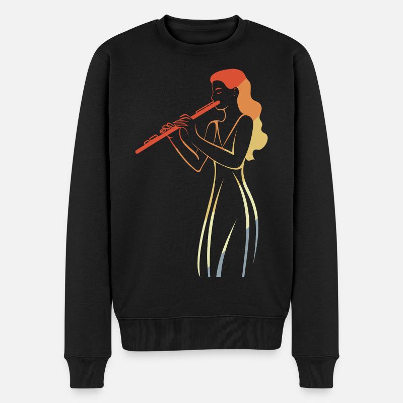 Vintage Flötenspielerin Skizze - Männer Premium Bio Pullover - Schwarz