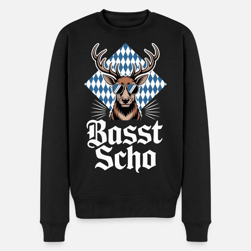 Elch Bayerischer Hirsch Sonnenbrille Basst Scho - Männer Premium Bio Pullover - Schwarz