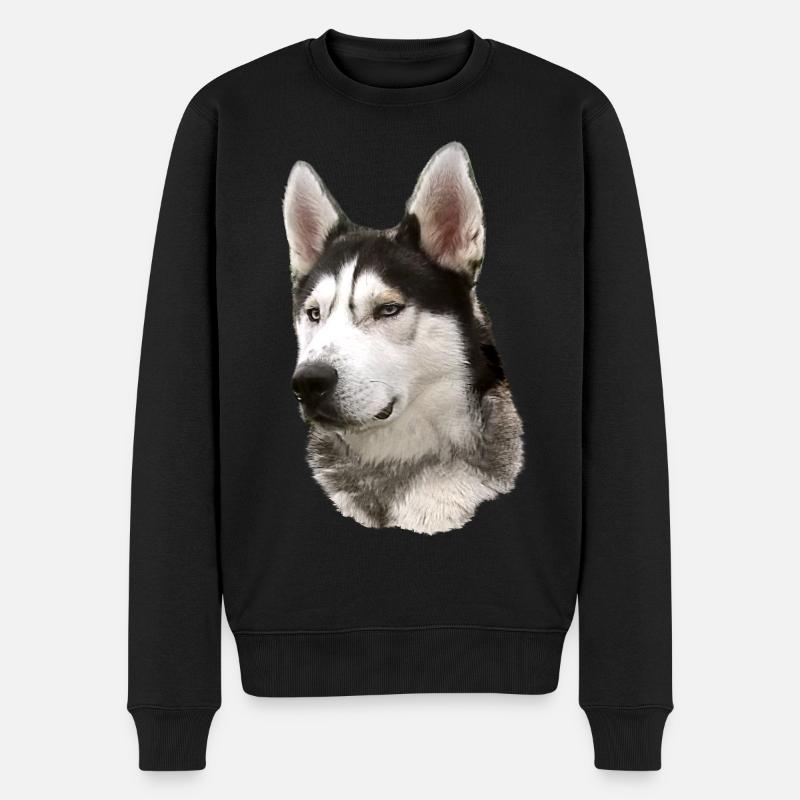 Visage husky Noir Blanc - Pull Premium bio Homme - noir